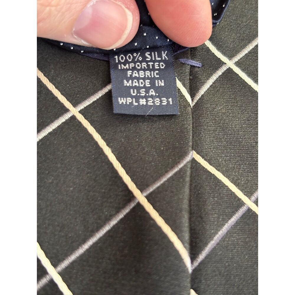 Tommy Hilfiger Men's 100% Silk Tie Black White Windowpane Grid Made in USA VTG - Picture 4 of 6
